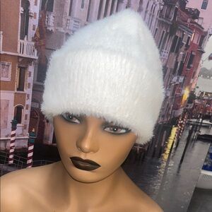 art class White Fuzzy Knit Beanie Hat